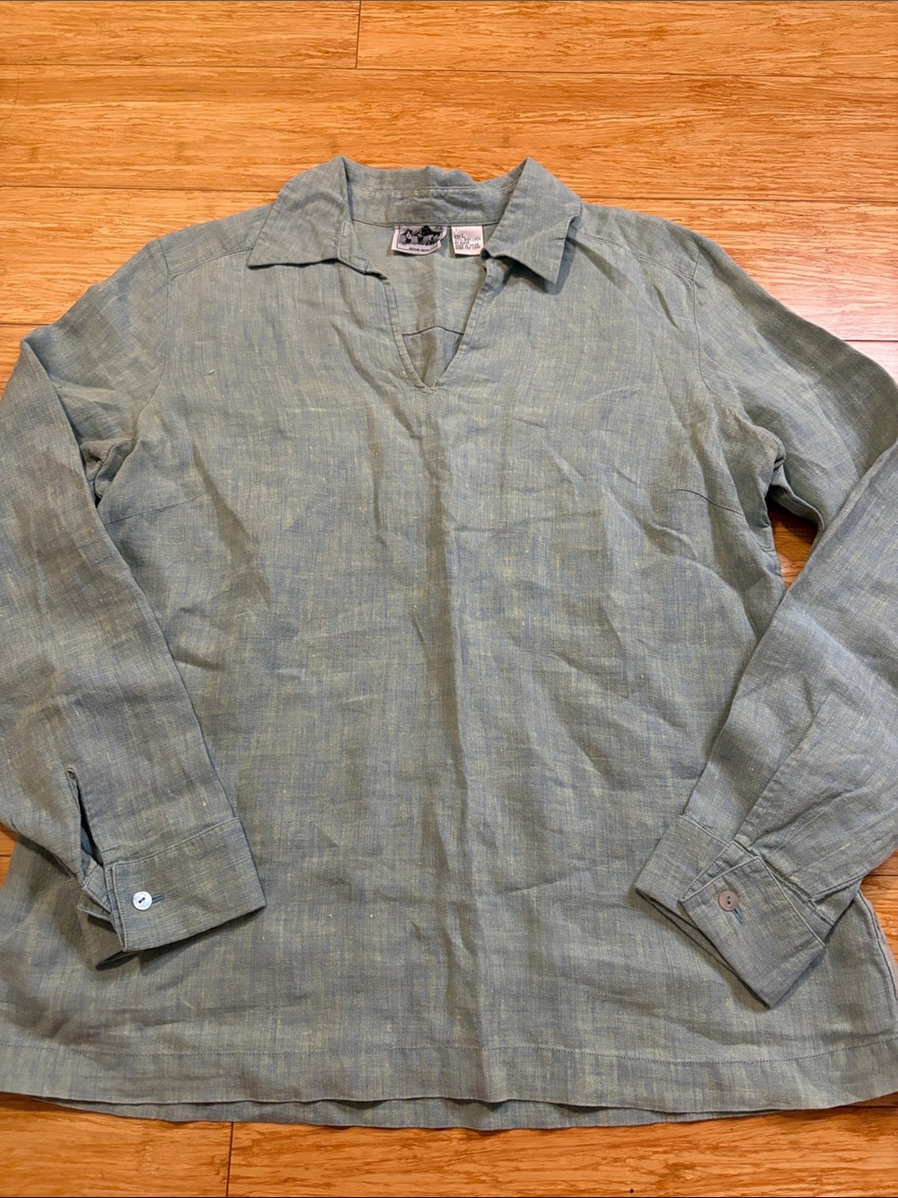 VTG Richard Malcolm 100% Irish Linen Side Button Tunic Pullover Top Green L